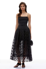 Constance Black Ruched Lace Maxi Dress