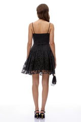 Constance Black Ruched Lace Mini Dress