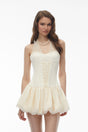Constance Neutral Halterneck Oraganza Panel Satin Mini Dress