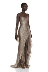Constanza Brown Off Shoulder Ruched Maxi Dress