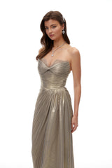 Constanza Brown Off Shoulder Ruched Maxi Dress