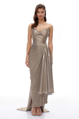 Constanza Brown Off Shoulder Ruched Maxi Dress
