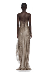 Constanza Brown Off Shoulder Ruched Maxi Dress
