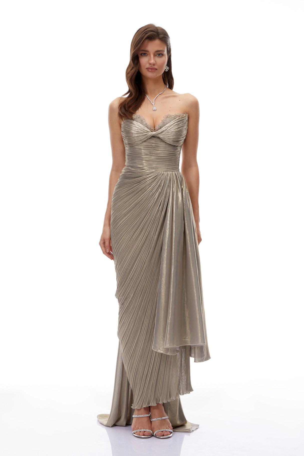 Constanza Brown Off Shoulder Ruched Maxi Dress