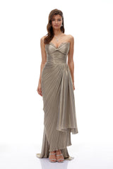 Constanza Brown Off Shoulder Ruched Maxi Dress