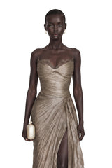 Constanza Brown Off Shoulder Ruched Maxi Dress