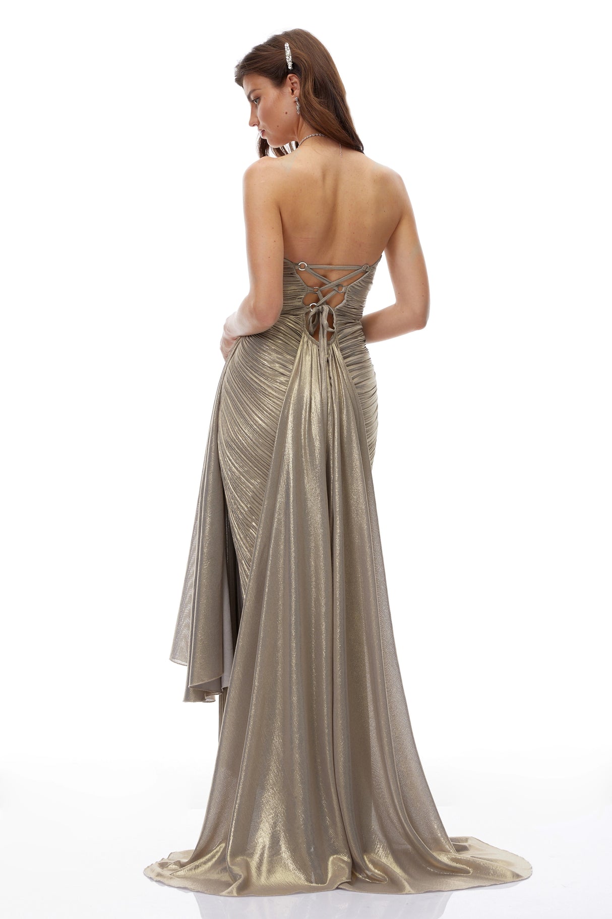 Constanza Brown Off Shoulder Ruched Maxi Dress