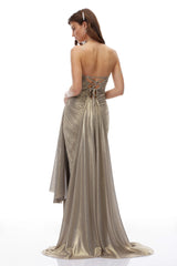 Constanza Brown Off Shoulder Ruched Maxi Dress