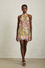 Consuelo Green Floral Embroidered Mesh Mini Dress
