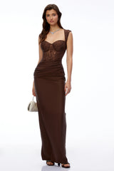 Cora Chocolate Brown Sweetheart Sleeveless Maxi Dress