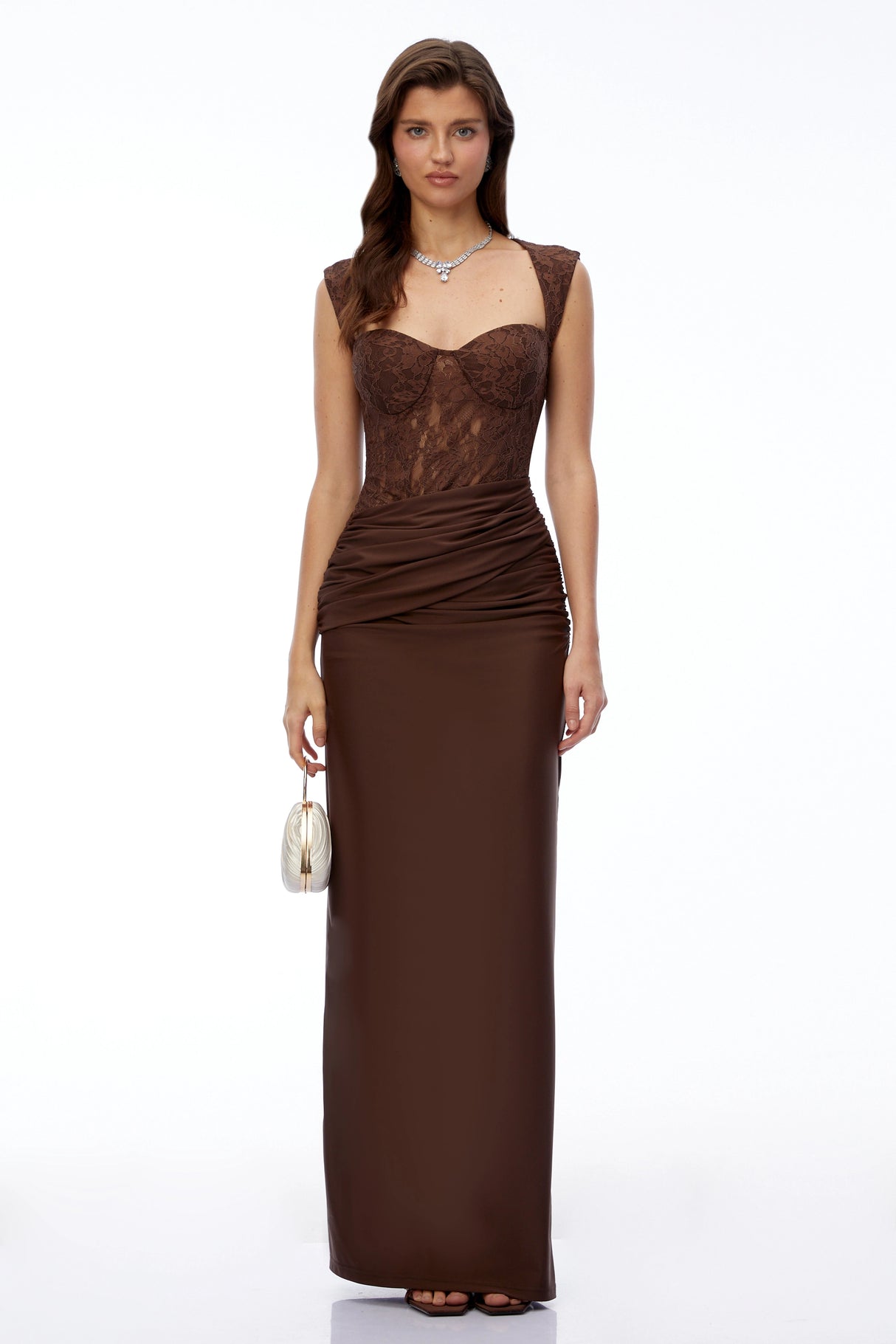 Cora Chocolate Brown Sweetheart Sleeveless Maxi Dress