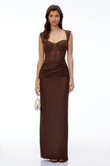 Cora Chocolate Brown Sweetheart Sleeveless Maxi Dress