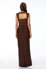 Cora Chocolate Brown Sweetheart Sleeveless Maxi Dress