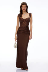 Cora Chocolate Brown Sweetheart Sleeveless Maxi Dress