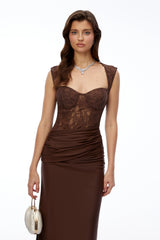 Cora Chocolate Brown Sweetheart Sleeveless Maxi Dress