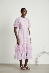Coralie floral embroideried layered midi dress in Purple