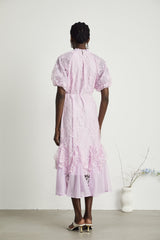 Coralie floral embroideried layered midi dress in Purple