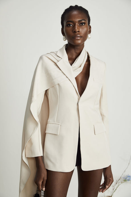 Coralie shawldetailed jacket in Neutrals