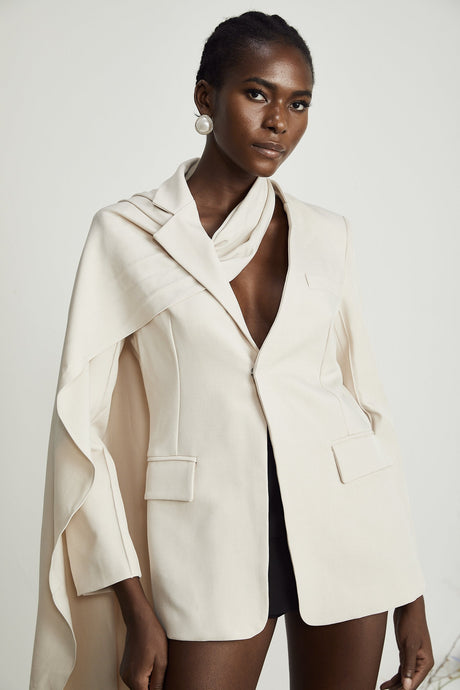 Coralie shawldetailed jacket in Neutrals