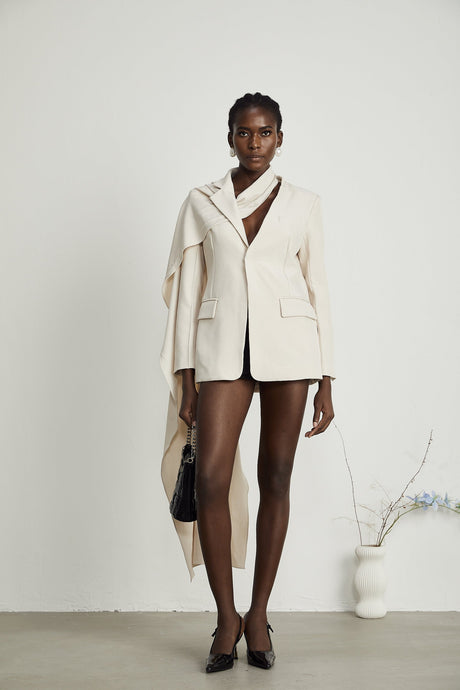 Coralie shawldetailed jacket in Neutrals