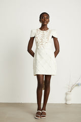 Coralie white petaldetail buttoned mini dress
