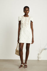 Coralie white petaldetail buttoned mini dress