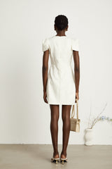 Coralie white petaldetail buttoned mini dress
