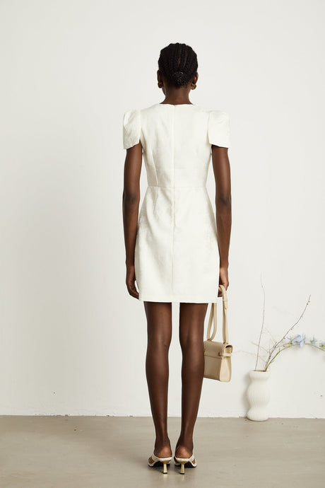 Coralie white petaldetail buttoned mini dress