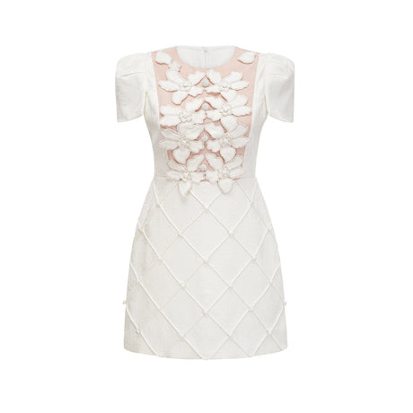 Coralie white petaldetail buttoned mini dress