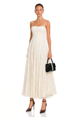 Coralie White Pleated Lace Midi Dress