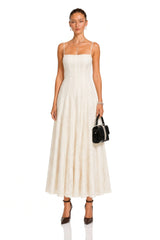 Coralie White Pleated Lace Midi Dress