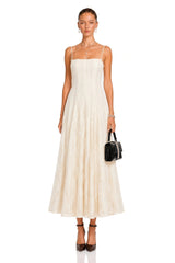 Coralie White Pleated Lace Midi Dress
