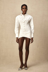 Coraline Mini Dress - Long Sleeve Buttoned Cuffs - Cinched Waist