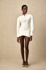 Coraline Mini Dress - Long Sleeve Buttoned Cuffs - Cinched Waist