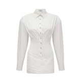 Coraline Mini Dress - Long Sleeve Buttoned Cuffs - Cinched Waist