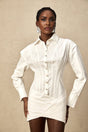 Coraline Mini Dress - Long Sleeve Buttoned Cuffs - Cinched Waist