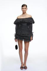 Cordelia Black Off Shoulder Ruffled Mini Dress
