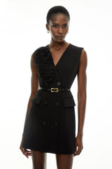 Cordelia Black Sleeveless Mini Dress with 3D Florals