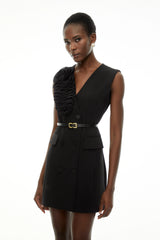 Cordelia Black Sleeveless Mini Dress with 3D Florals