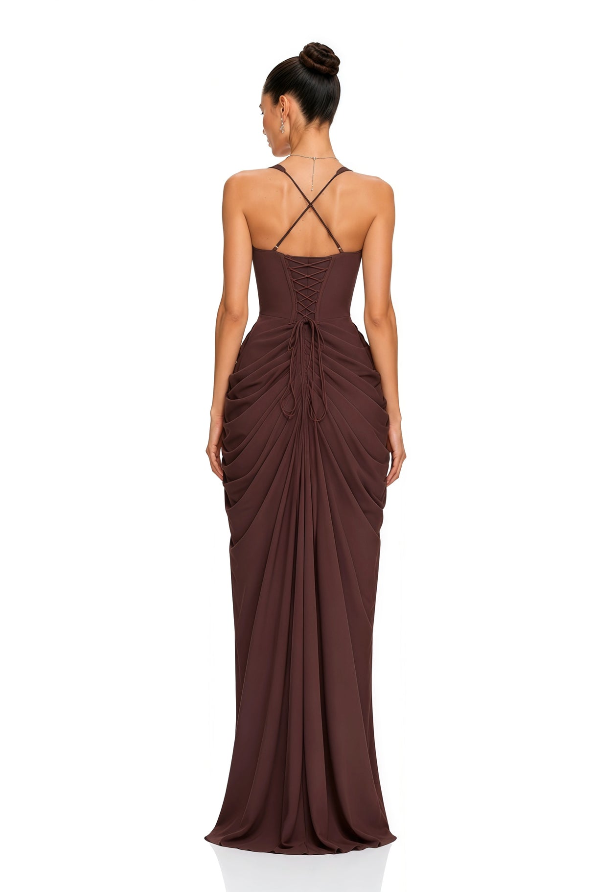 Cordelia Brown Ruched Bust Maxi Dress with Slit