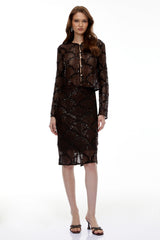 Cordelia Chocolate Brown Lace Top  Skirt Set