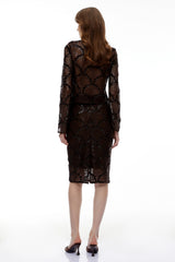 Cordelia Chocolate Brown Lace Top  Skirt Set
