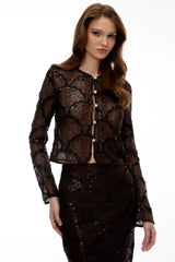 Cordelia Chocolate Brown Lace Top  Skirt Set