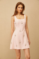 Corentine Pink Open Back Embellished Mini Dress