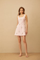 Corentine Pink Open Back Embellished Mini Dress