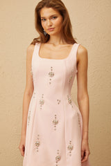 Corentine Pink Open Back Embellished Mini Dress