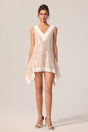 Corinna Beige Lace Sequin Mini Dress