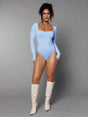Corinna Bodysuit - Slim Fit - Casual Style - Medium Stretch Elasticity - Long Sleeve Length - Knitted Fabric - Square Neckline - Ruched