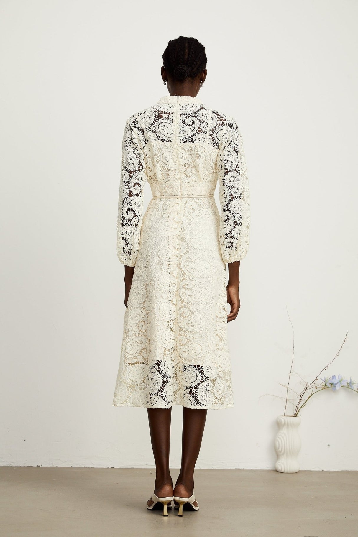 Corinna Midi Dress – Paisley Pattern – V - Neck – Tied Waist