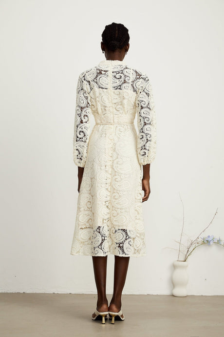 Corinna Midi Dress – Paisley Pattern – V - Neck – Tied Waist